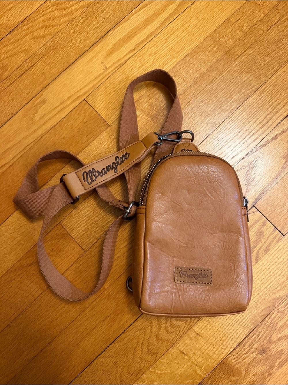 Wrangler Brown Leatherette Sling Bag with Branded Strap